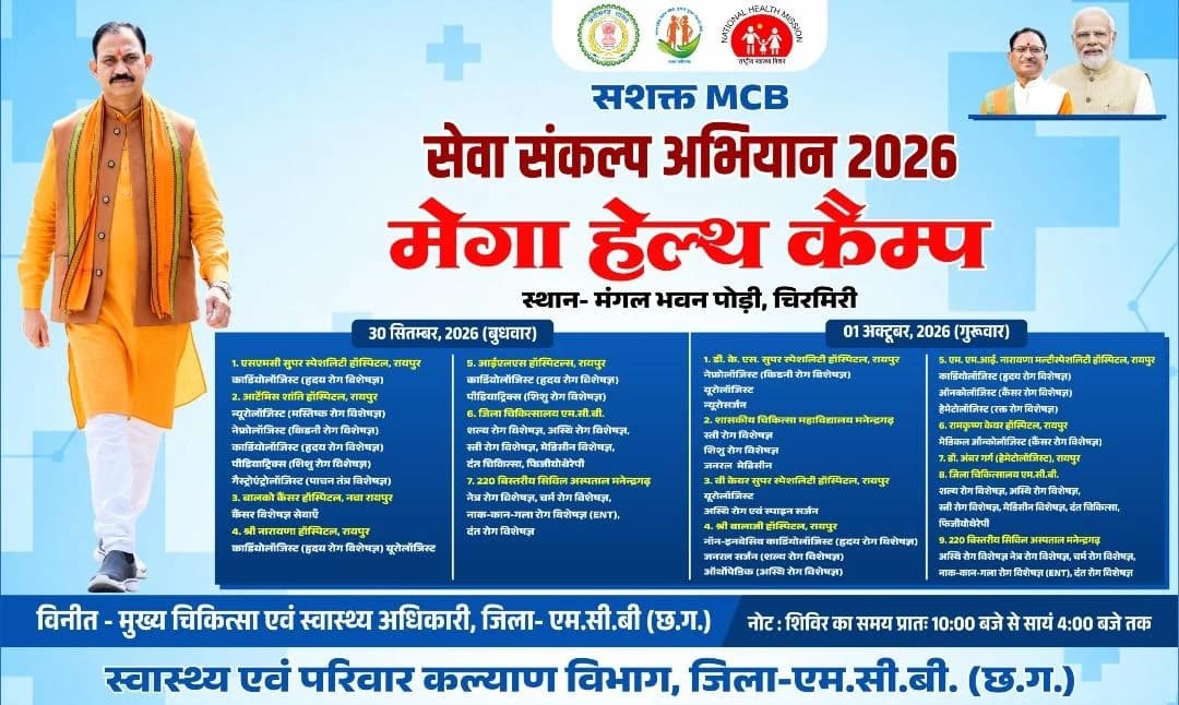 चिरमिरी में 30 सितंबर-1 अक्टूबर को लगेगा वृहद मेगा हेल्थ कैंप