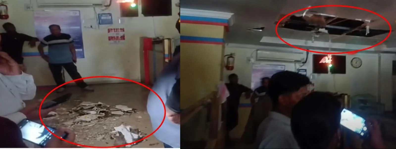 बैंकिंग समय में सेंट्रल बैंक की फॉल्स सीलिंग भरभराकर गिरी, बाल-बाल बचे ग्राहक; कामकाज ठप होने से दूर-दराज से आए लोग परेशान
